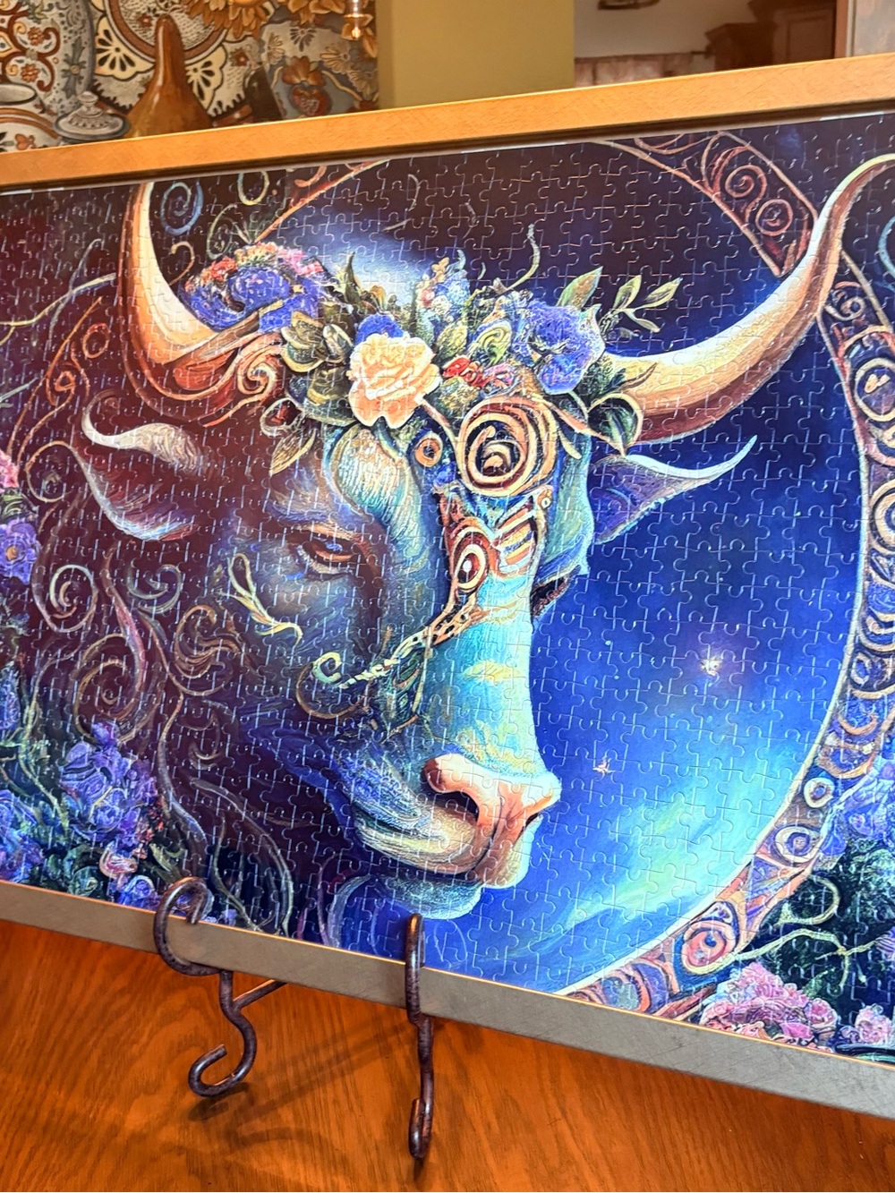 Blue Floral Bull Wall Art Print - Brand